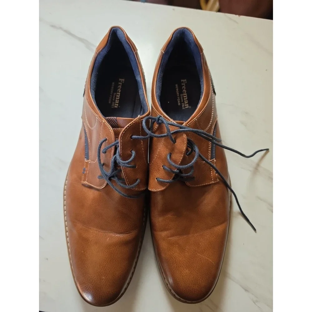 Freeman Tate Men's Leather Oxford Shoes Brown/Blue Memory Foam 12